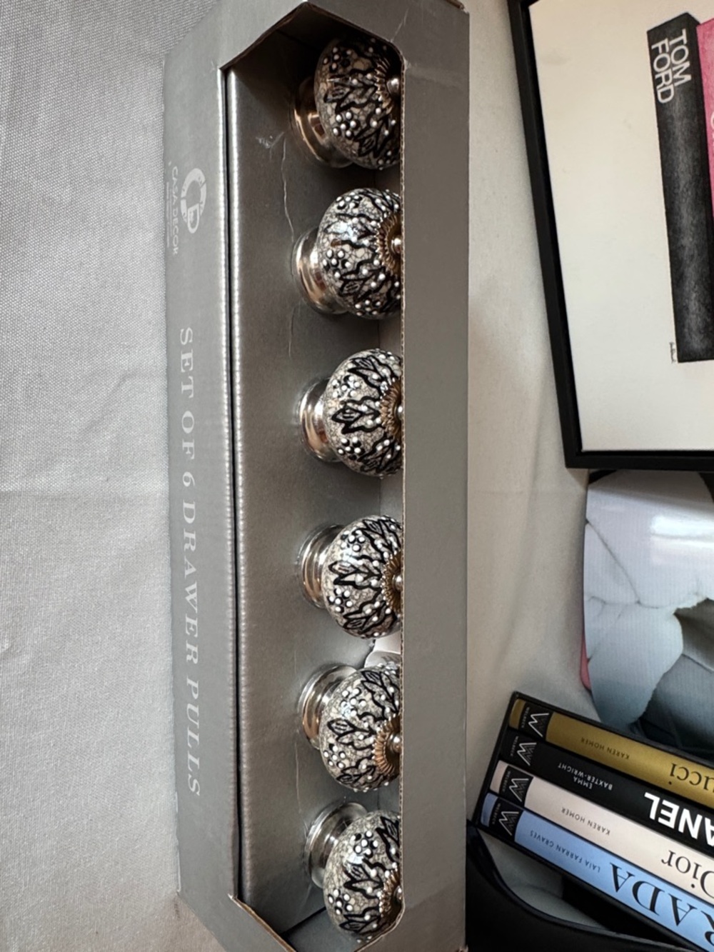 Set of 6 Silver and Black Decorative Drawer Pulls